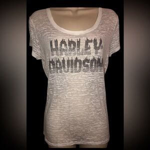 Harley-Davidson White sheer burnwash studded bling logo shirt sz Large‎